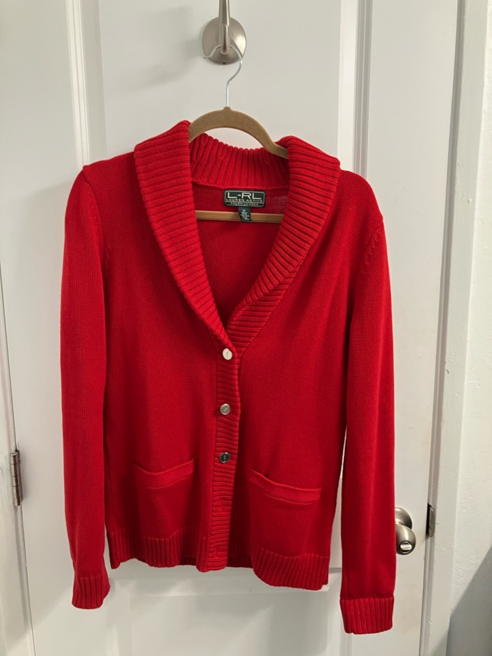 Ralph Lauren Red Shawl-Collar Button Cardigan